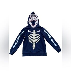 Mini Boden Size 10-11 Years Glow in the Dark Navy Skeleton Dino Halloween Hoodie